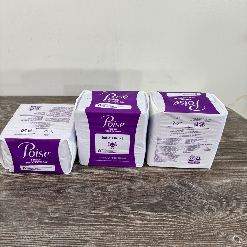 Poise Daily Liners Women 132ct White New Fresh Protection Very Light Long 3pk